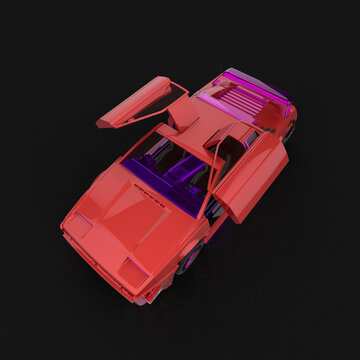 Cyberpunk Car With Door Open On Dark Background Top View