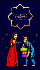 Rakhi Festival Background Design with Creative Rakhi Illustration, Indian festival Raksha Bandhan Vector Illustration with hindi text 'raksha bandhan'