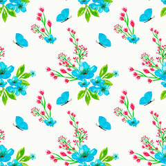Fototapeta na wymiar Watercolor, Flowers .Watercolor floral seamless paper. pattern and seamless background. Ideal for printing onto fabric and paper or scrapbooking. Hand painted illustration.Printing hand drawn style p