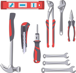 A set of construction tools for plumbing work. Vector.
