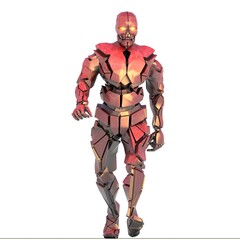 roter humanoider Roboter in frontaler Gehpose