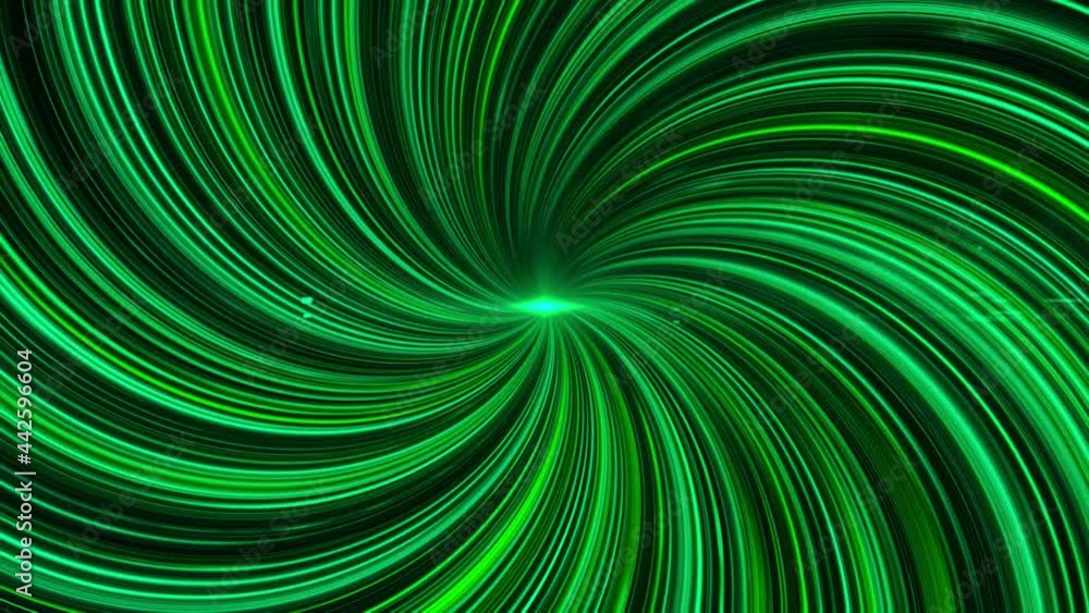 Poster abstract background with the shimmering vortex or energy flow. animation. green swirling rays of the