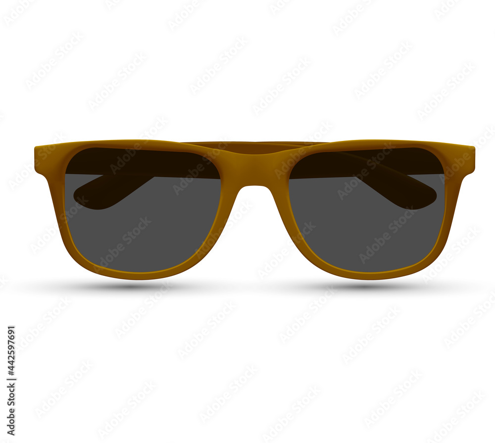 Wall mural Sunglasses man, Realistic look. Vector illustration. Polarized geek glasses, hipster sun lens ocular. Fashion accessory. Isolated on white background.