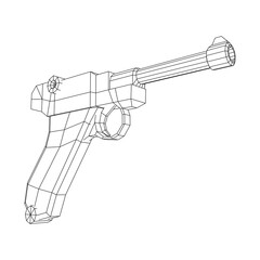 German world war military firearm pistol. Wireframe low poly mesh vector illustration.