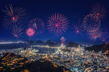 Foto op Plexiglas Copacabana, Rio de Janeiro, Brazilië Rio de Janeiro (Brasil) with fireworks