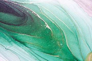 Alcohol ink, painting. Gray, black, gold, green. Abstraction. Вeautiful divorces.