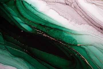 Alcohol ink, painting. Gray, black, gold, green. Abstraction. Вeautiful divorces.