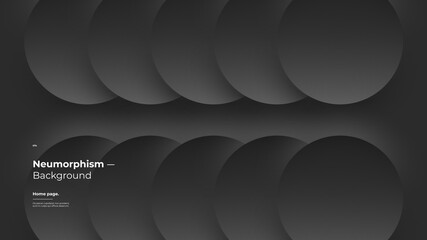 Abstract Background, Homepage, Landing page, Wallpaper Designs. Monochrome dark illustration. 3d geometric shapes. Decorative neumorphism backdrop.