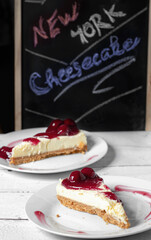 New York cheesecake with a cherry topping
