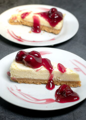 New York cheesecake with a cherry topping
