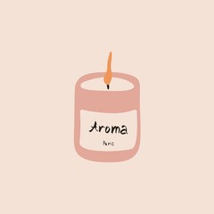 Abstract candle icon. Cartoon jar wax candle with multi wick, decorative hand drawn art. Vector illustration