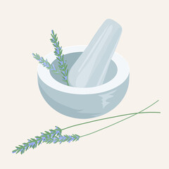 mortar and pestle with herbs (lavender) - obrazy, fototapety, plakaty