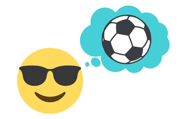 cool emoji and thought bubble with soccer ball on white background,vector illustration