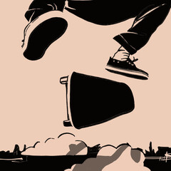 Skater ollie above the clouds ink illustration © Rooky