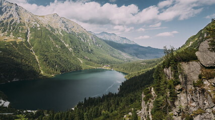 Tatra National Park, Poland. Famous Mountains Lake Morskie Oko Or Sea Eye Lake In Summer Day. Topw View Of Beautiful Tatras Lake Landscape. UNESCO's World Network of Reserves. Polish Nature