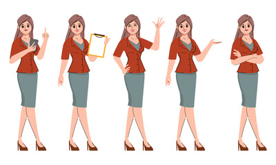 Businesswoman pose set in job occupation office character.