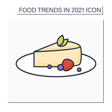 Cheesecake color icon. Basque burnt dessert. Crustless cheesecake. Food trends concept. Isolated vector illustration