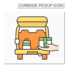 Curbside pickup color icon.Delivery parcel into car trunk. Pick up orders from supermarkets, stores. Contact-free delivery concept. Isolated vector illustration © Antstudio