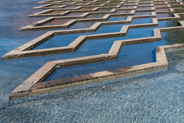 the intricate pools and water fountains at the Bertel Thorvadlsens Square in front of the museum