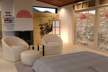 Interior design of a modern apartment building. 3d rendering, 3d illustration.
