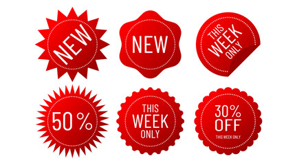 NEW. This week only offer. Round red vector shape circle stickers for best arrival shop product tags, badge, labels or sale sign