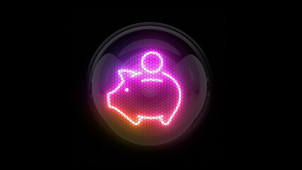 Obraz premium Piggy bank. Pig. Nixie tube indicator. Gas discharge indicators and lamps. 3D. 3D Rendering