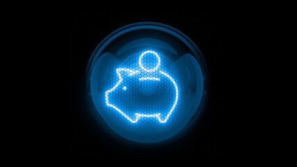 Piggy bank. Pig. Nixie tube indicator. Gas discharge indicators and lamps. 3D. 3D Rendering