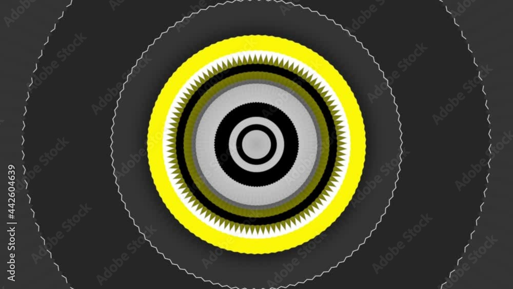 Poster grey and yellow rings pulsating randomly. media. visualization of a music equalizer with beating sou