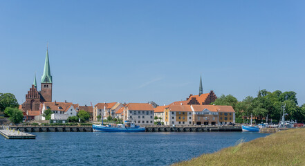 Naklejka premium cityscape of the harbor and old town of Helsingor in northern Denmark