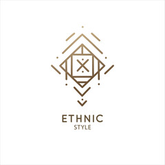 Fototapeta premium Vector logo of geometric elements template. Squire sacred symbol. Outline icon of abstract shapes