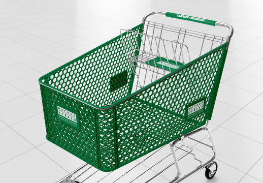 Front Isometric View Shopping Cart Trolley Mockup