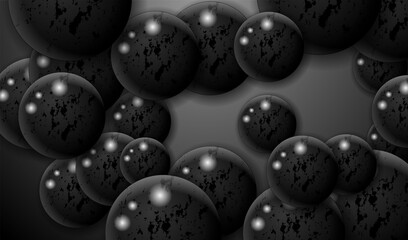 Dark Ball set isolated on black background. Realistic black orbs, oil collagen, 3d gel spheres. Vector water bubbles or round pills with shadows