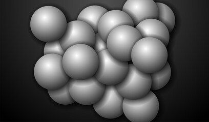 Dark Ball set isolated on black background. Realistic black orbs, oil collagen, 3d gel spheres. Vector water bubbles or round pills with shadows