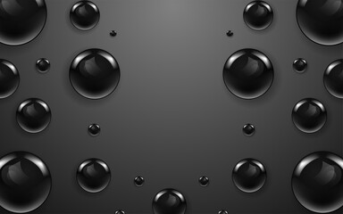 Dark Ball set isolated on black background. Realistic black orbs, oil collagen, 3d gel spheres. Vector water bubbles or round pills with shadows