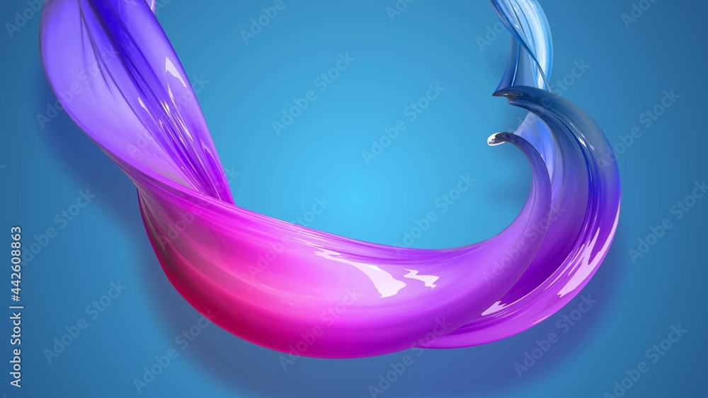 Aufkleber 3d render. twisted ribbon of gradient red blue violet color move around on a blue background. abstra