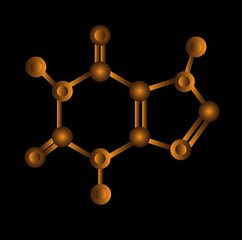 3d model of caffeine molecule. Structural realistic vector illustration of a coffee particule.