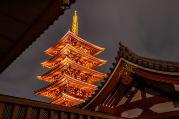 東京都　夜の浅草・五重の塔