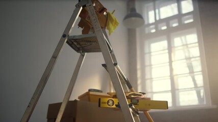 Contemporary room with repair tools. Instrument for house renovation indoors.