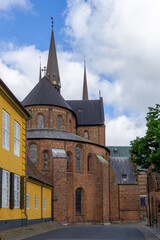 Fototapeta premium view of the historic Lutheran Roskilde cathedral in the city center