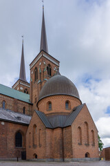 Fototapeta na wymiar view of the historic Lutheran Roskilde cathedral in the city center