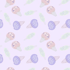 Seamless pattern tasty sweet delicious ice creams. Design for T-shirt, textile and prints. Hand drawn  illustration for decor and design.