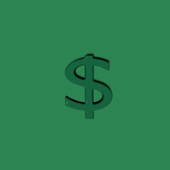 Dollar sign on green background 3d render. 3d illustration minimalism