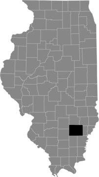 Black Highlighted Location Map Of The Illinoisan Wayne County Inside Gray Map Of The Federal State Of Illinois, USA