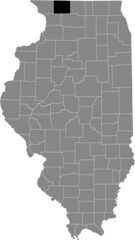 Black highlighted location map of the Illinoisan Stephenson County inside gray map of the Federal State of Illinois, USA