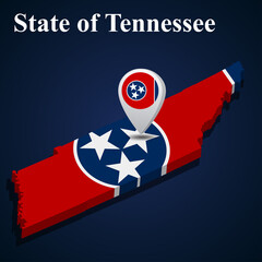 Flag of State of Tennessee of USA on map on dark background