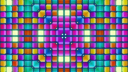 Geometric abstract background. Abstract symmetrical composition, multicolored 3d elements. 3d render abstract kaleidoscope with 3d simple objects. Motion design style