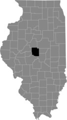 Black highlighted location map of the Illinoisan Logan County inside gray map of the Federal State of Illinois, USA