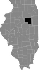 Black highlighted location map of the Illinoisan Livingston County inside gray map of the Federal State of Illinois, USA