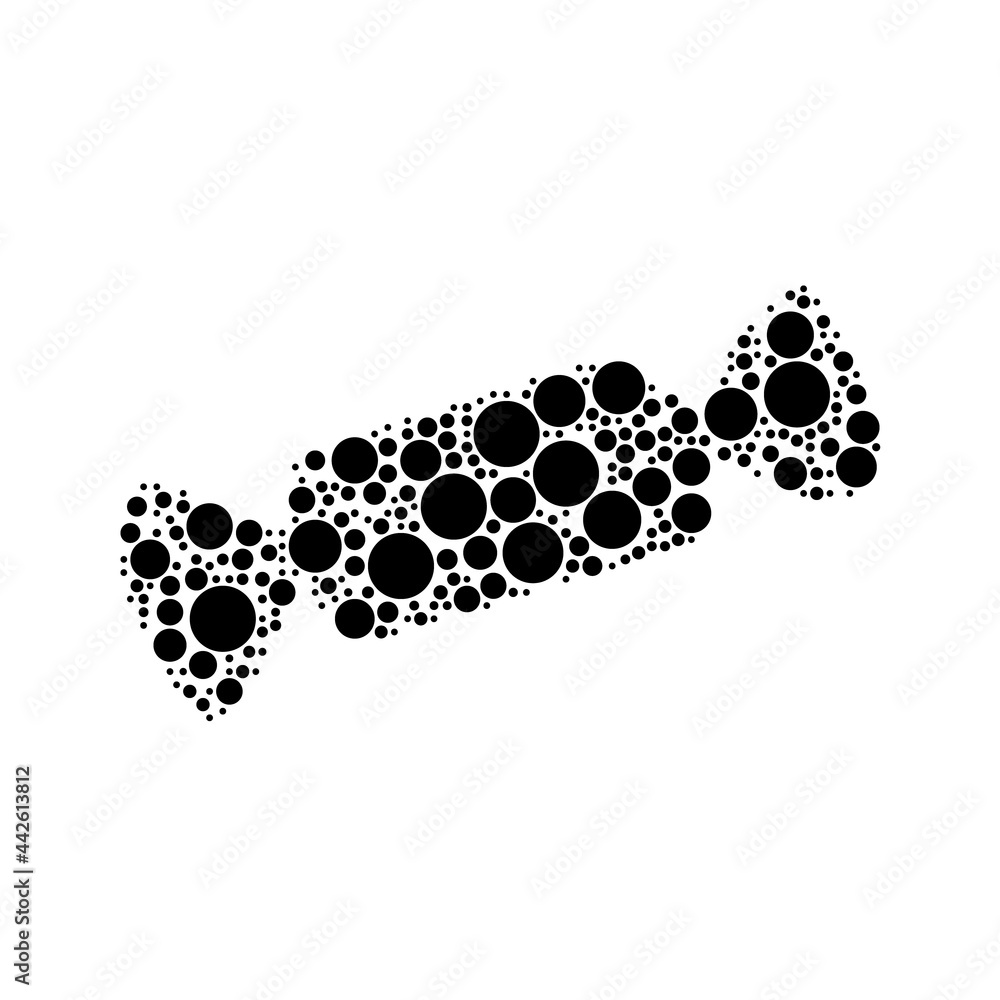 Poster a large candy symbol in the center made in pointillism style. the center symbol is filled with black
