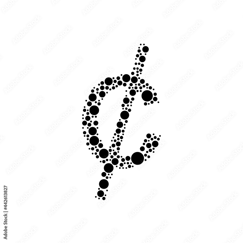 Poster a large cent symbol in the center made in pointillism style. the center symbol is filled with black 
